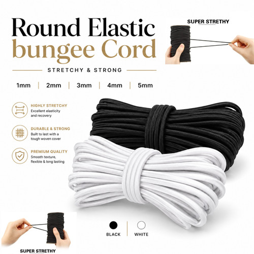 Round elastic cord 1mm 2mm - elastic,