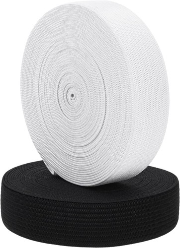 Flat woven white elastic - woven, black